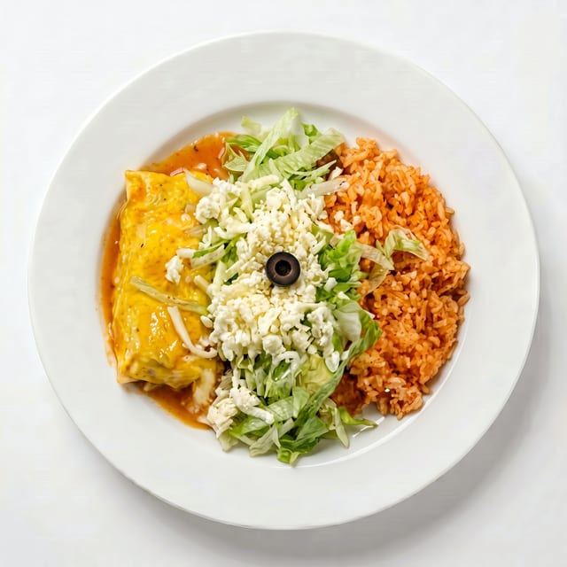 13. Chile Relleno, Enchilada de Queso y Cebolla, Arroz o Frijoles (Chili Relleno, Cheese & Onion Enchilada, Rice or Beans).