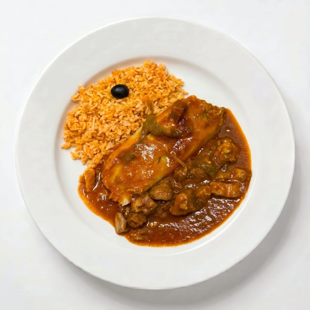 19. Chile Verde, Tamal de Puerco, Arroz o Frijoles (Chili Verde, Pork Tamale, Rice or Beans).